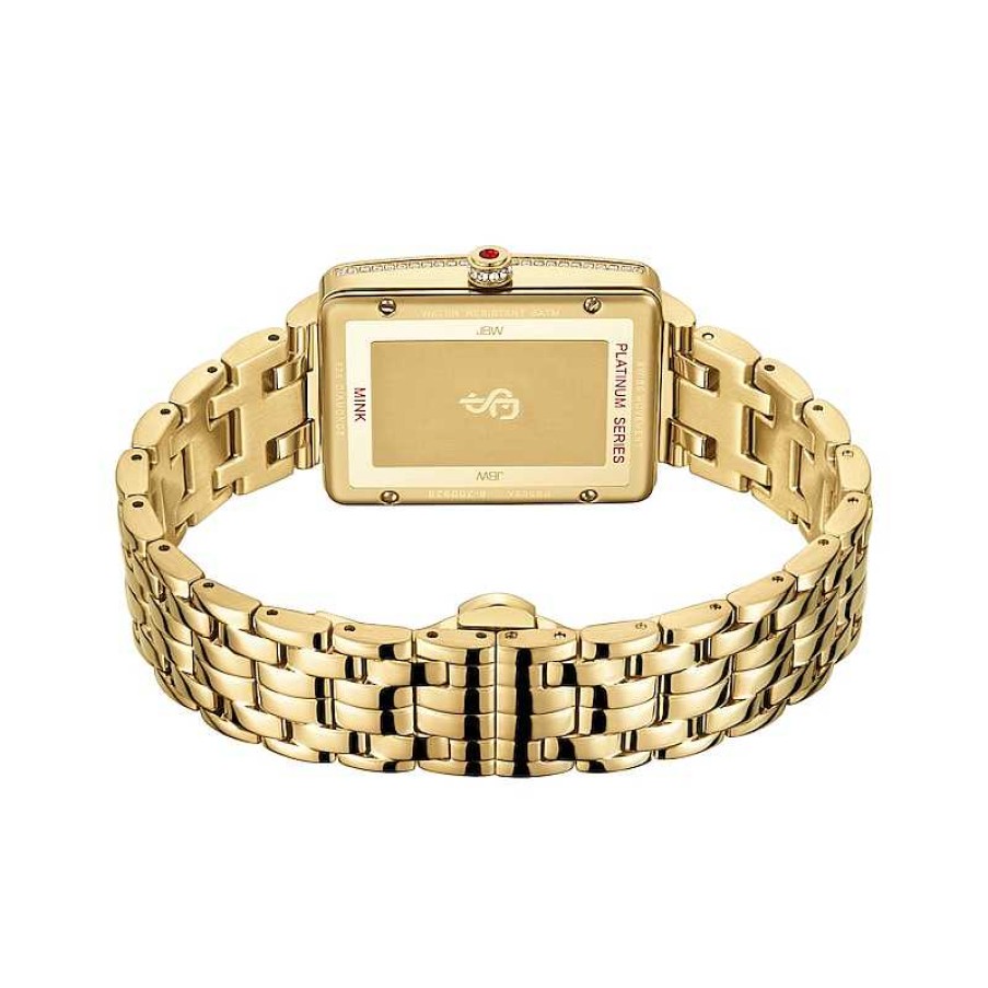 JBW Ladies' Limited Edition Jbw Mink Ps Diamond And Ruby Accent 18K Gold Plate Watch With Rectangular Dial (Model: Ps505A) Watches