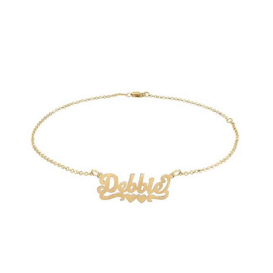 Zales Script Name With Double Heart Ribbon Accent Anklet In Sterling Silver With 14K Yellow Or Rose Gold Plate (1 Line) - 10" Bracelets