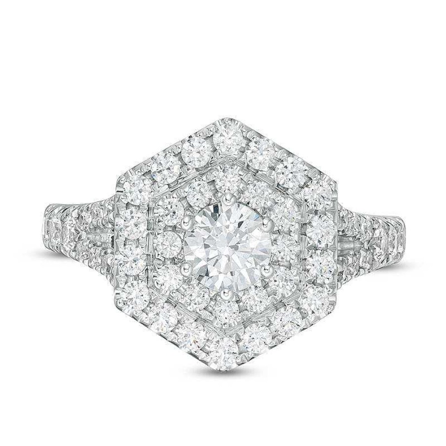 Zales Vera Wang Love Collection 1-5/8 Ct. T.W. Diamond Hexagon Double Frame Engagement Ring In 14K White Gold Rings