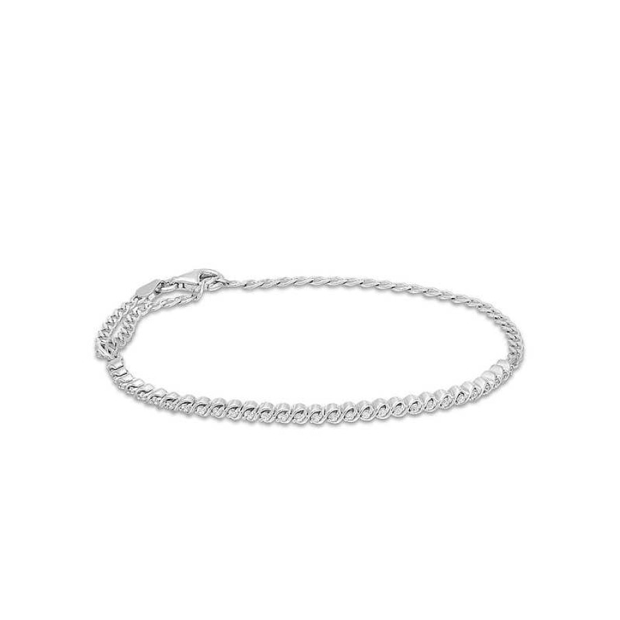 Zales 1/6 Ct. T.W. Diamond Curb Chain Bracelet In Sterling Silver - 9" Bracelets