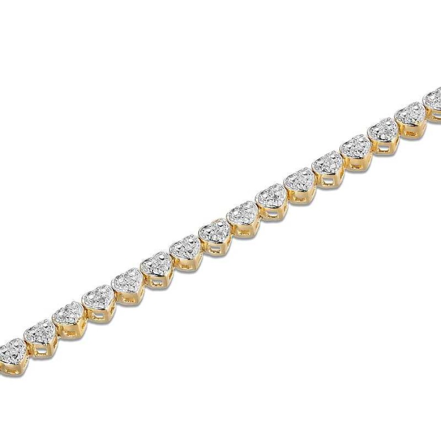 Zales 1/10 Ct. T.W. Heart-Shaped Multi-Diamond Beaded Tennis-Style Bracelet In Sterling Silver With 18K Gold Plate - 7.25" Bracelets