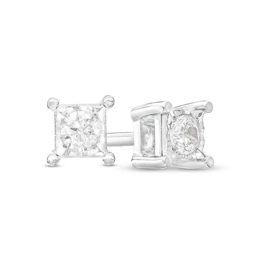 Zales 1/6 Ct. T.W. Diamond Solitaire Princess-Shaped Frame Stud Earrings In Sterling Silver (J/I3) Earrings