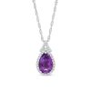 Zales Pear-Shaped Amethyst And White Lab-Created Sapphire Frame Split Bail Pendant In Sterling Silver Necklaces