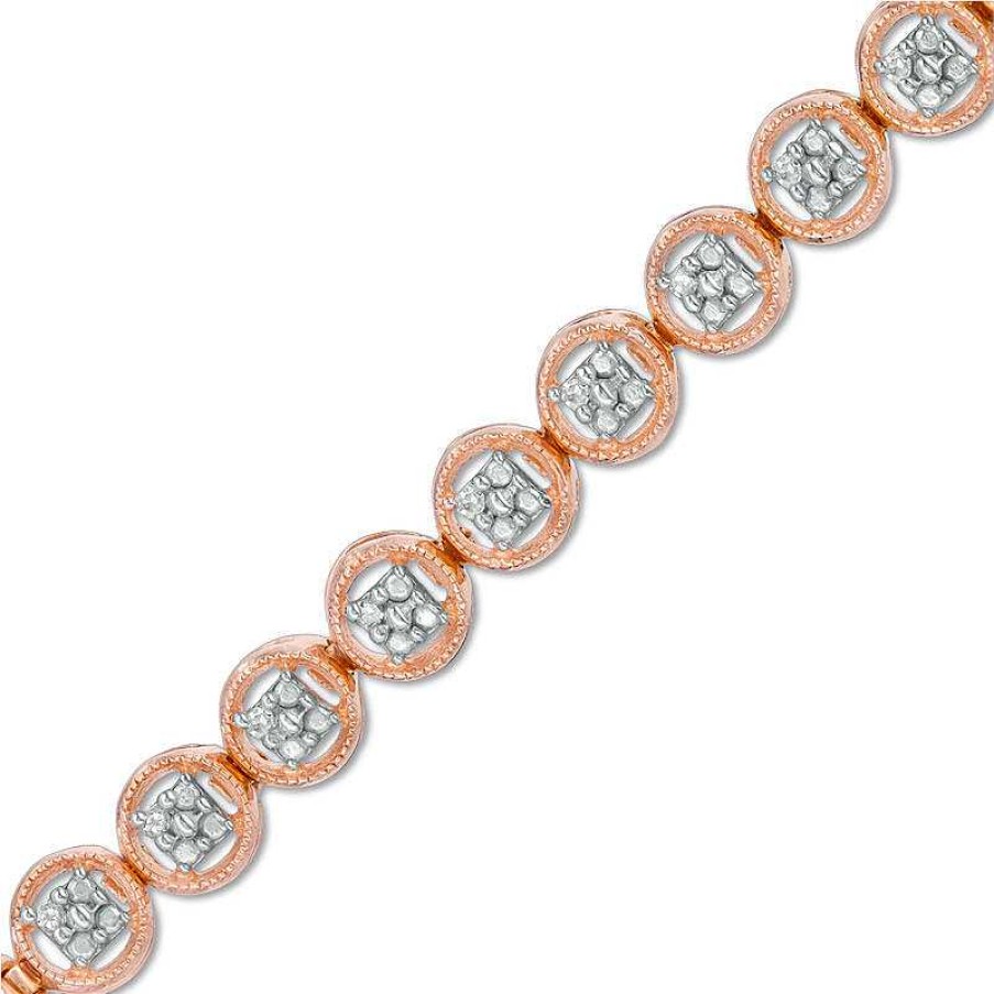 Zales 1/10 Ct. T.W. Diamond Circle Tennis Bracelet In Sterling Silver With 14K Rose Gold Plate - 7.25" Bracelets