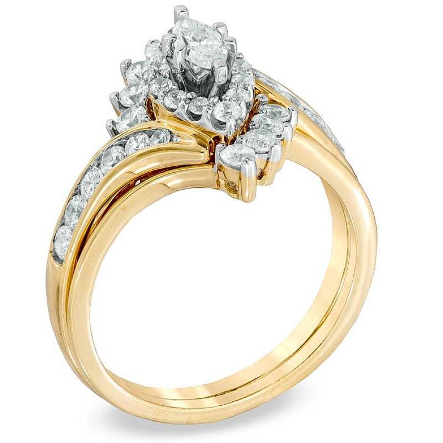 Zales 1 Ct. T.W. Marquise Diamond Bypass Bridal Set In 14K Gold Rings