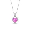 Zales 10.0Mm Heart-Shaped Pink And White Lab-Created Sapphire Frame Pendant In Sterling Silver Necklaces