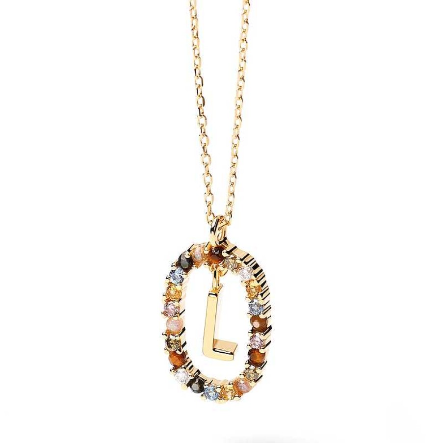 Zales Pdpaola At Zales Multi-Color "L" Pendant In Sterling Silver With 18K Gold Plate Necklaces