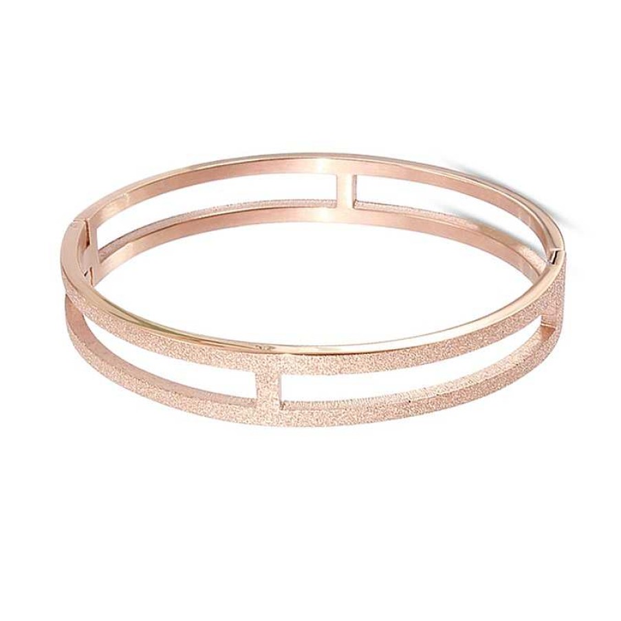 Zales Diamond-Cut Double Row Bangle In Rose Ip Stainless Steel - 8.0" Bracelets