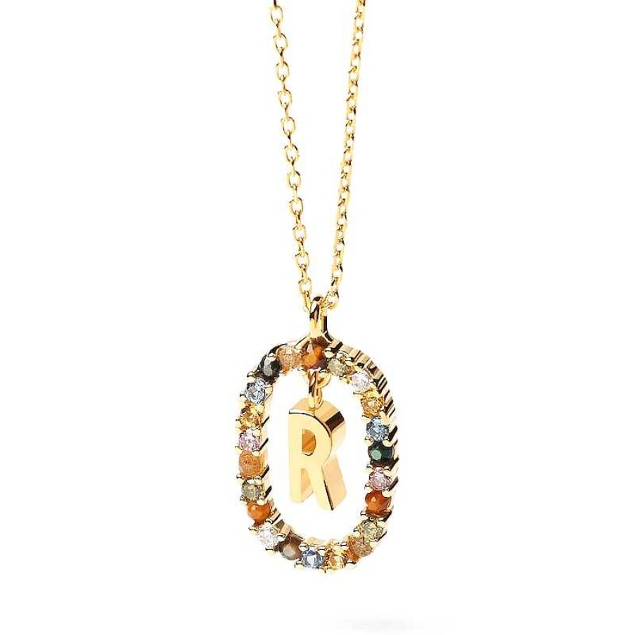 Zales Pdpaola At Zales Multi-Color "R" Pendant In Sterling Silver With 18K Gold Plate Necklaces