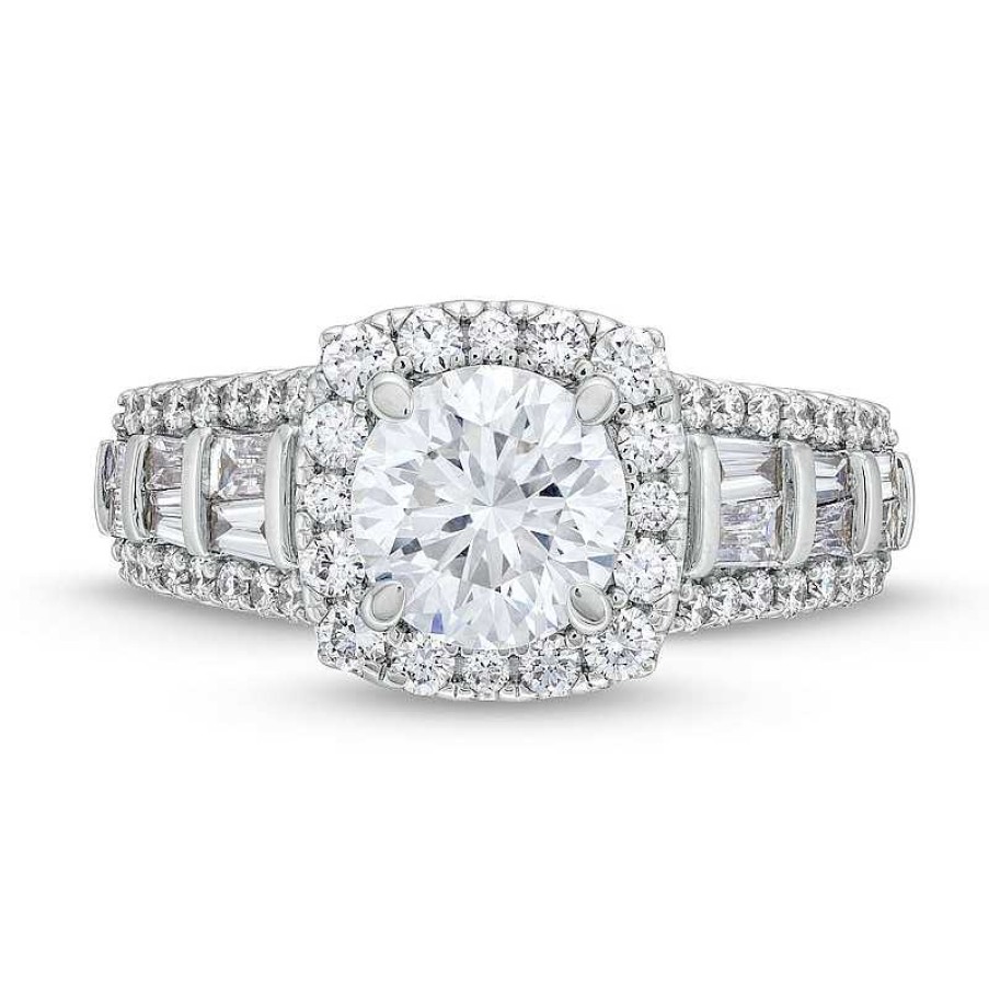 Zales True Lab-Created Diamonds By Vera Wang Love 2-1/2 Ct. T.W. Diamond Cushion Frame Engagement Ring In 14K White Gold Rings