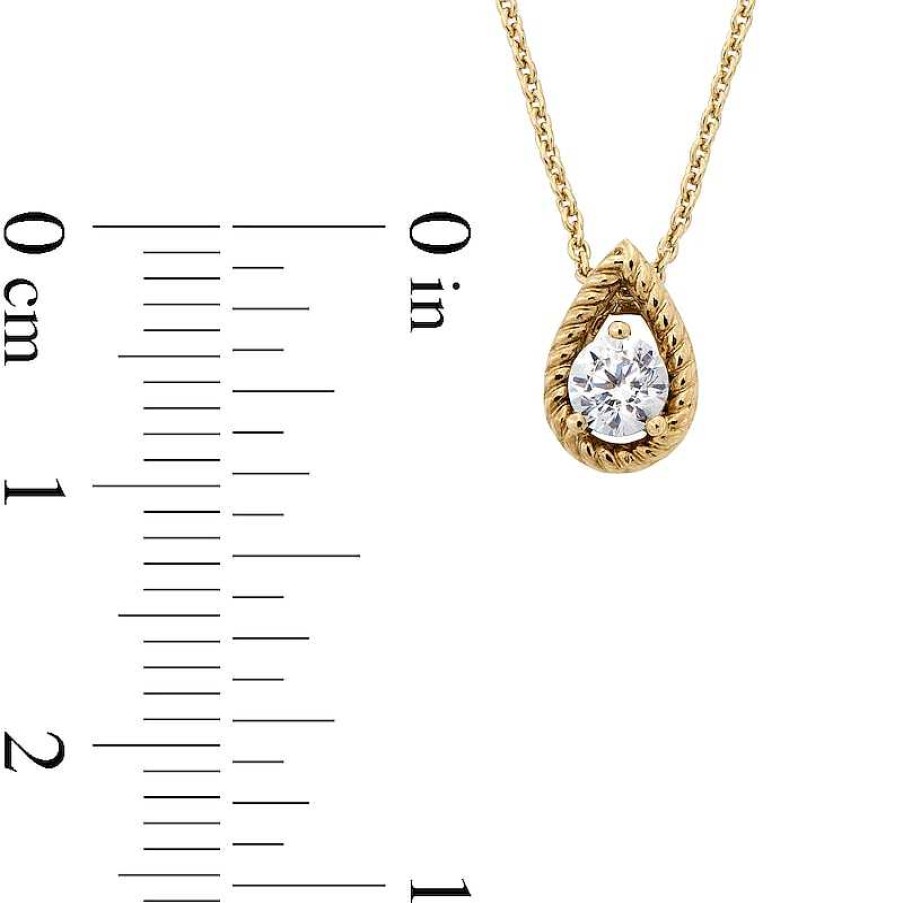 Zales 1/5 Ct. Diamond Solitaire Rope-Textured Pear-Shaped Frame Pendant In 10K Gold Necklaces