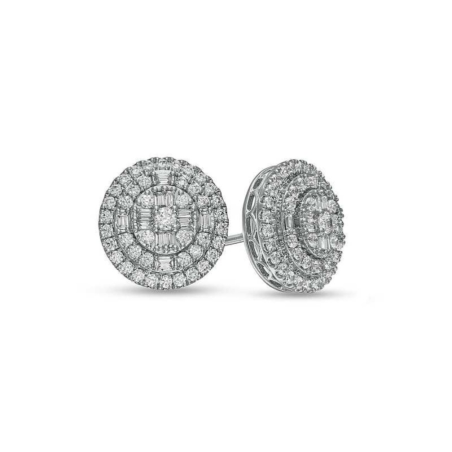 Zales 1 Ct. T.W. Multi-Diamond Double Frame Layered Stud Earrings In 10K White Gold Earrings