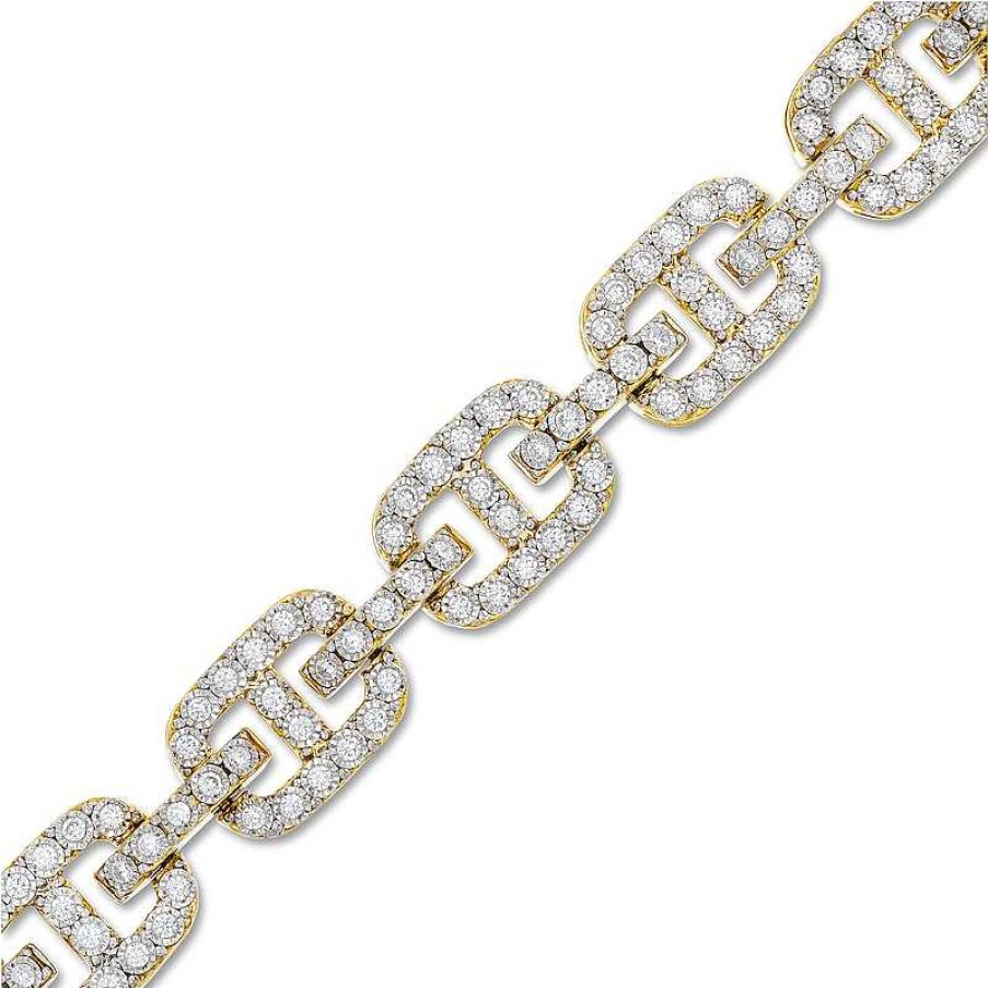 Zales Men'S 3 Ct. T.W. Diamond-Lined Mariner Bracelet In 10K Gold - 8.5" Bracelets