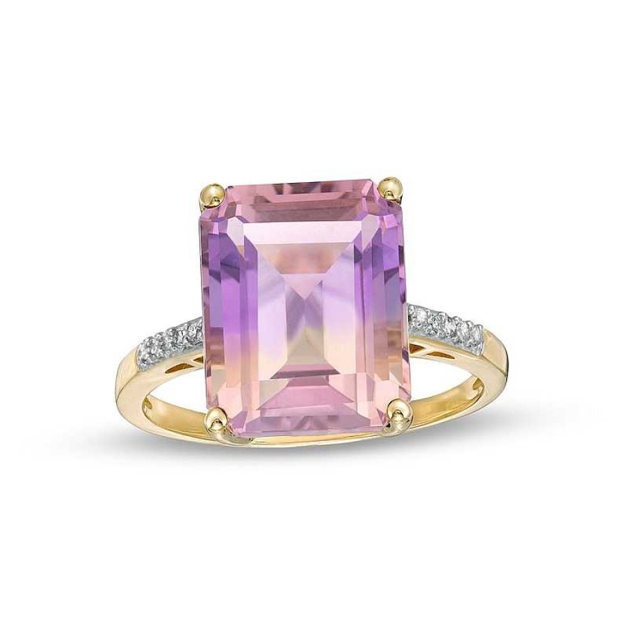 Zales Emerald-Cut Ametrine And 1/20 Ct. T.W. Diamond Ring In 10K Gold Rings