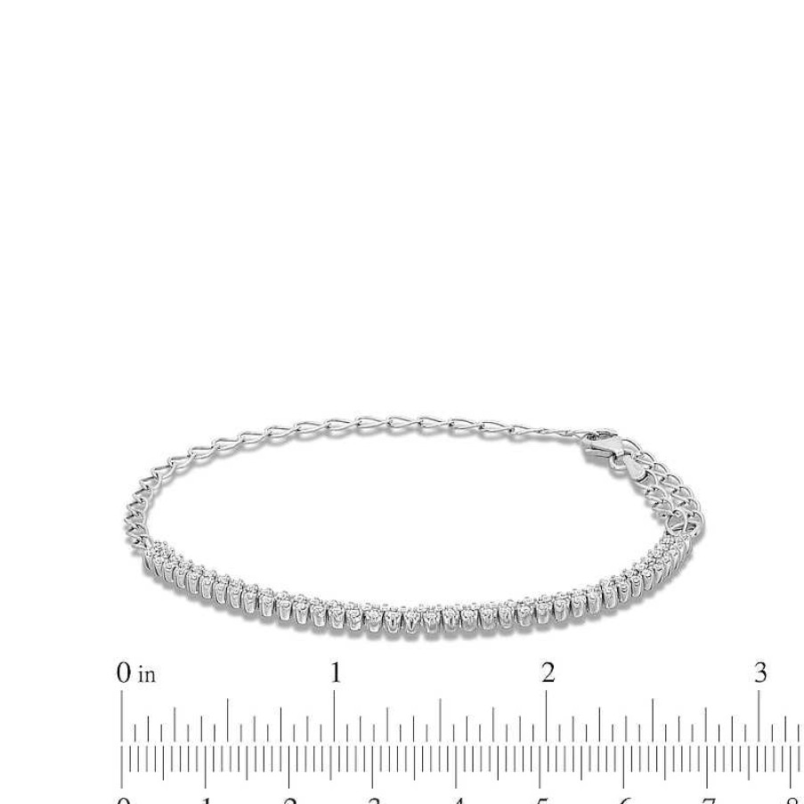 Zales 1/2 Ct. T.W. Diamond Double Row Half-And-Half Chain Bracelet In 10K White Gold - 9" Bracelets