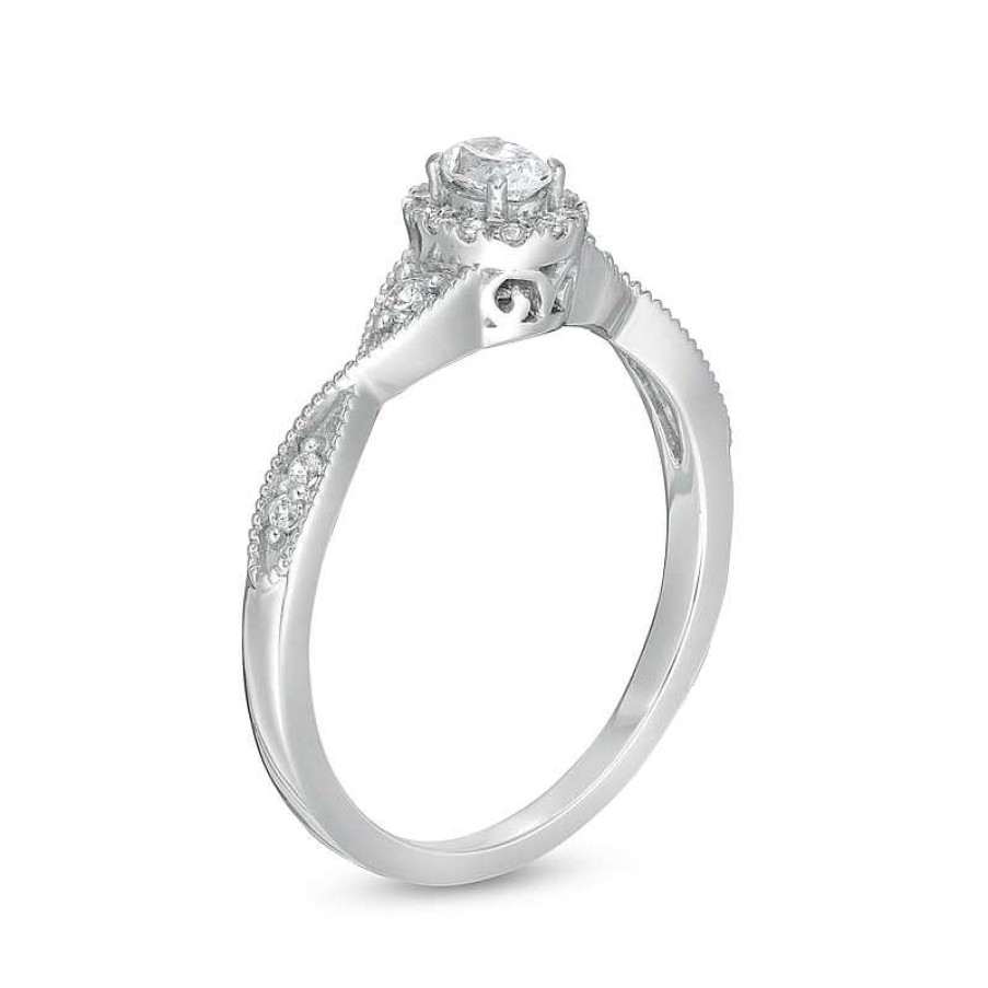 Zales 1/3 Ct. T.W. Oval Diamond Frame Twist Shank Engagement Ring In 14K White Gold (I/Si2) Rings