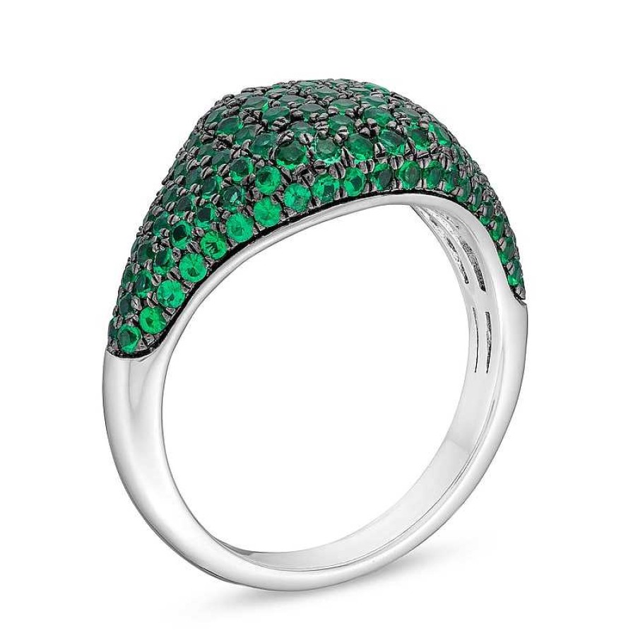 Zales Lab-Created Emerald Signet Ring In Sterling Silver And Black Rhodium Plate Rings