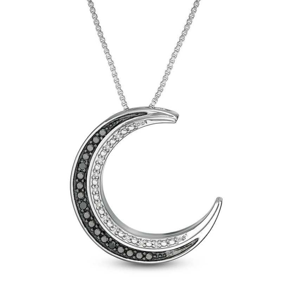 Zales 1/20 Ct. T.W. Enhanced Black And White Diamond Crescent Moon Pendant In Sterling Silver And Black Rhodium Necklaces