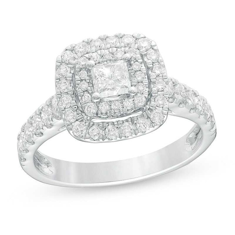 Zales 1 Ct. T.W. Princess-Cut Diamond Double Frame Engagement Ring In 14K White Gold Rings