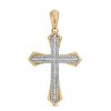 Zales Men'S 1 Ct. T.W. Baguette And Round Diamond Triple Row Gothic-Style Cross Necklace Charm In 10K Gold Necklaces