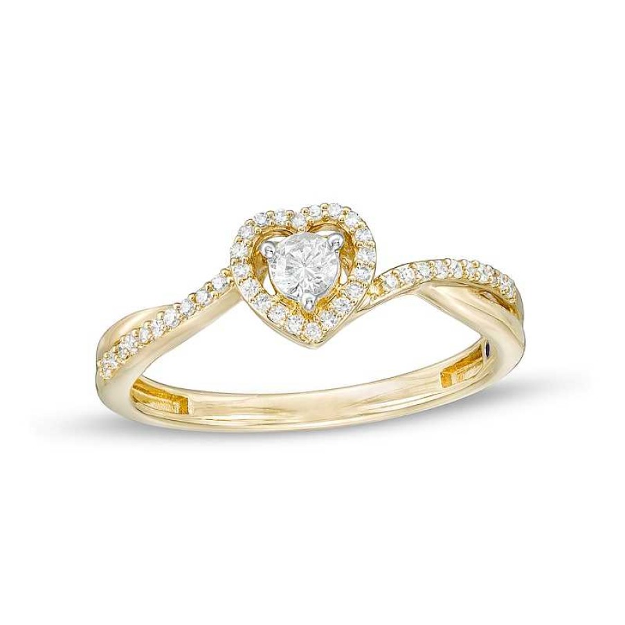 Zales 1/6 Ct. T.W. Diamond Heart Frame Bypass Promise Ring In 10K Gold Rings