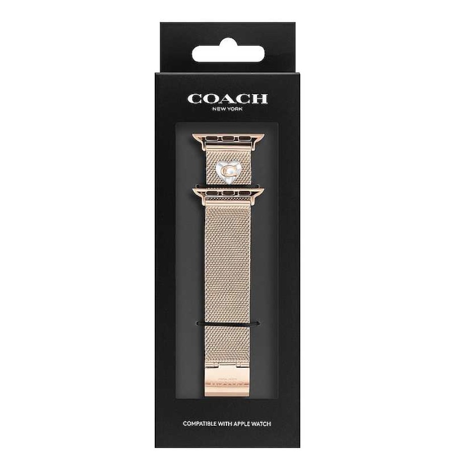 Coach Ladies' Coach Apple Straps Rose-Tone Mesh Interchangeable Replacement Band Smart Watch Attachment (Model: 14700240) Watches