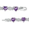 Zales 5.0Mm Heart-Shaped Amethyst And Lab-Created White Sapphire Twisted Ribbon Link Bracelet In Sterling Silver - 7.25" Bracelets