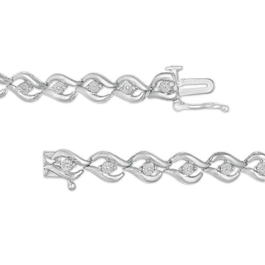 Zales 1/10 Ct. T.W. Diamond Flame Link Bracelet In Sterling Silver - 7.25" Bracelets