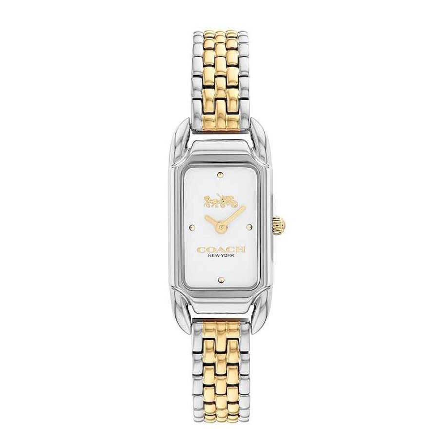 Coach Ladies' Coach Cadie Two-Tone Watch With Rectangular White Dial (Model: 14504172) Watches