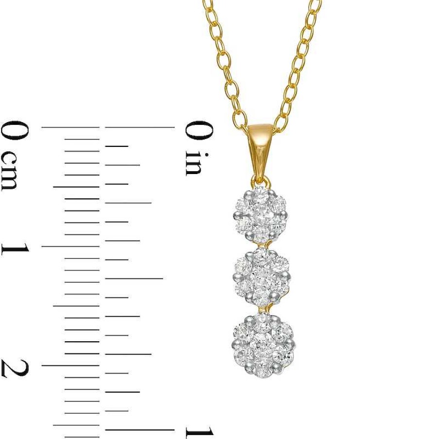 Zales 1/2 Ct. T.W. Diamond Graduated Three Stone Flower Pendant In 10K Gold Necklaces