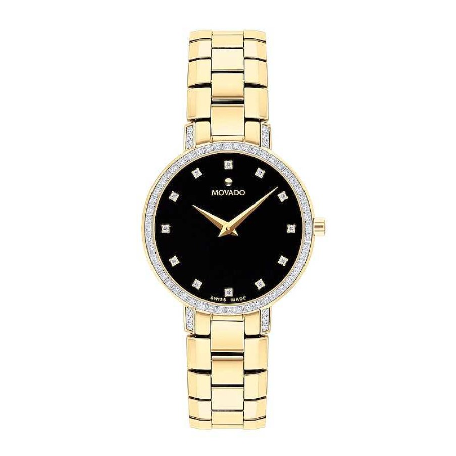 Movado Ladies' Movado Faceto 1/3 Ct. T.W. Diamond Gold-Tone Pvd Watch With Black Dial (Model: 0607644) Watches