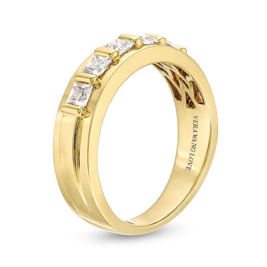 Zales Vera Wang Love Collection Men'S 1 Ct. T.W. Square Diamond Five Stone Wedding Band In 14K Gold Rings