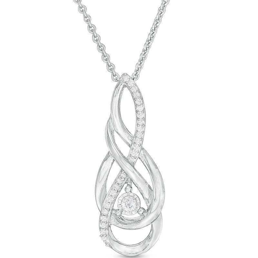 Zales 1/10 Ct. T.W. Diamond Twist Flame Pendant In Sterling Silver Necklaces