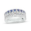 Zales Vera Wang Love Collection Blue Sapphire And 1 Ct. T.W. Multi-Diamond Multi-Row Anniversary Band In 14K White Gold Rings