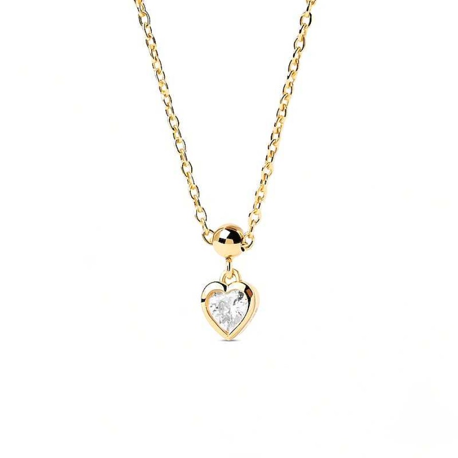 Zales Pdpaola At Zales 4.0Mm Cubic Zirconia Solitaire Heart Bead Charm In Sterling Silver With 18K Gold Plate Necklaces