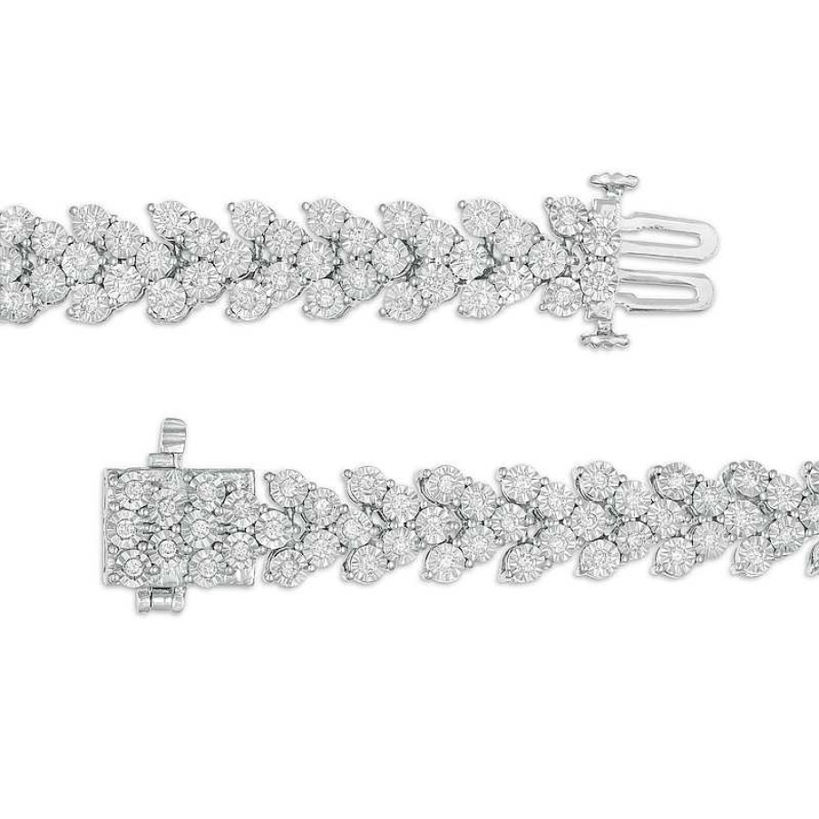 Zales 1-7/8 Ct. T.W. Diamond Chevron Link Bracelet In Sterling Silver - 7.25" Bracelets