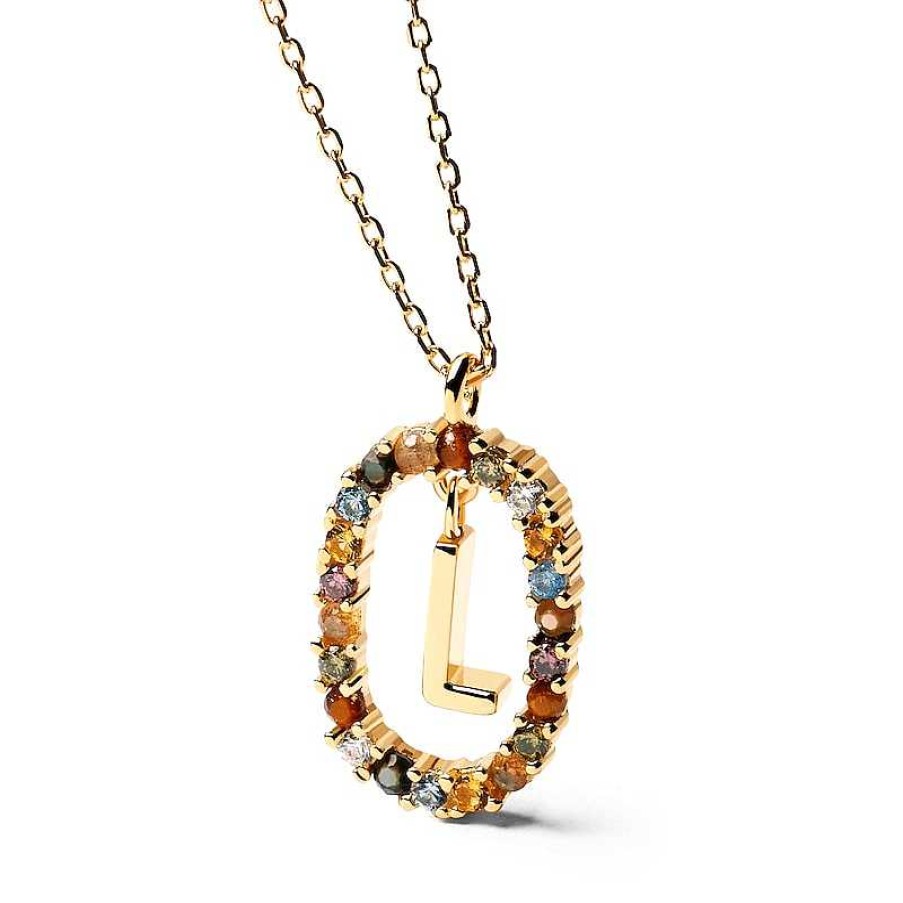 Zales Pdpaola At Zales Multi-Color "L" Pendant In Sterling Silver With 18K Gold Plate Necklaces