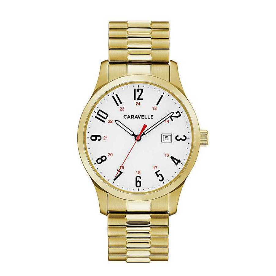 Caravelle by Bulova Men'S Caravelle By Bulova Gold-Tone Expansion Watch With White Dial (Model: 44B117) Watches