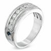 Zales Vera Wang Love Collection Men'S 1 Ct. T.W. Diamond And Blue Sapphire Wedding Band In 14K White Gold Rings