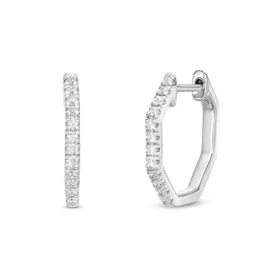 Zales 1/10 Ct. T.W. Diamond Octagonal Huggie Hoop Earrings In 10K White Gold Earrings