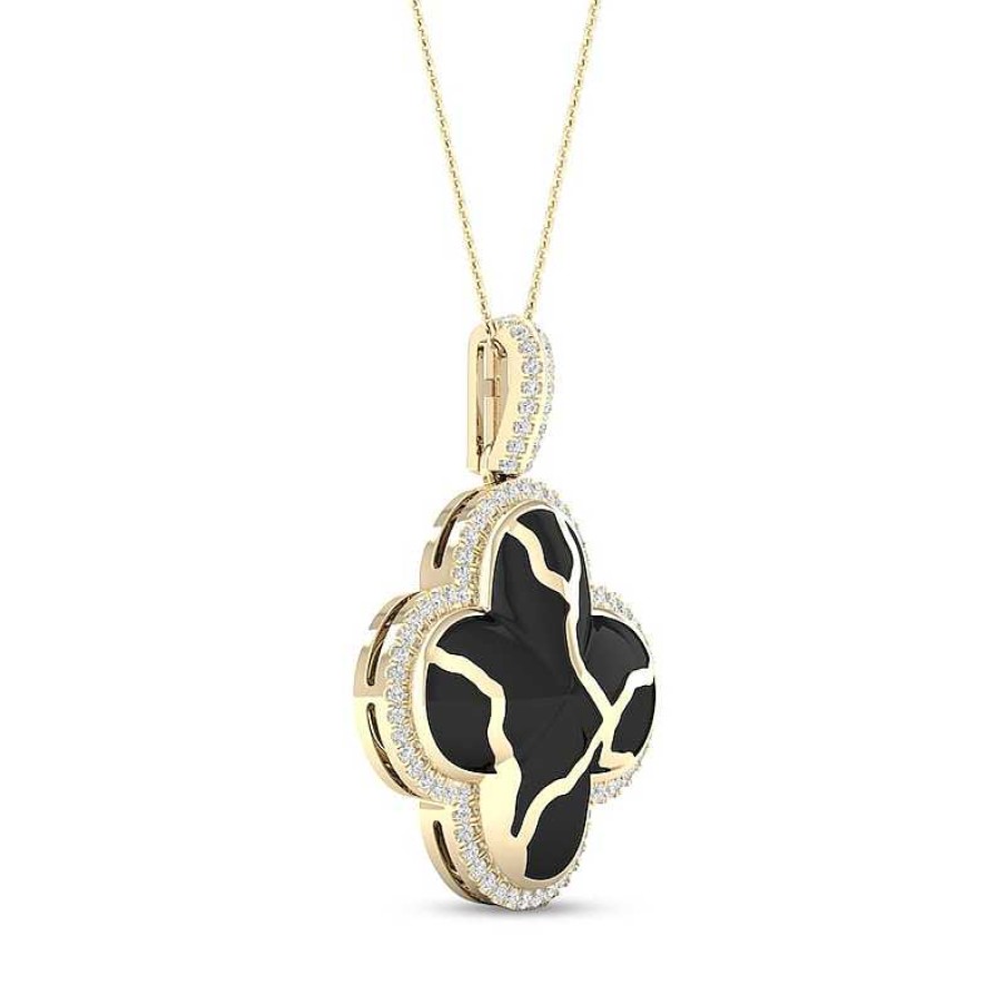 Zales 1/4 Ct. T.W. Diamond Edge Clover Black Kintsugi-Style Pendant In 10K Gold With Ceramic Necklaces