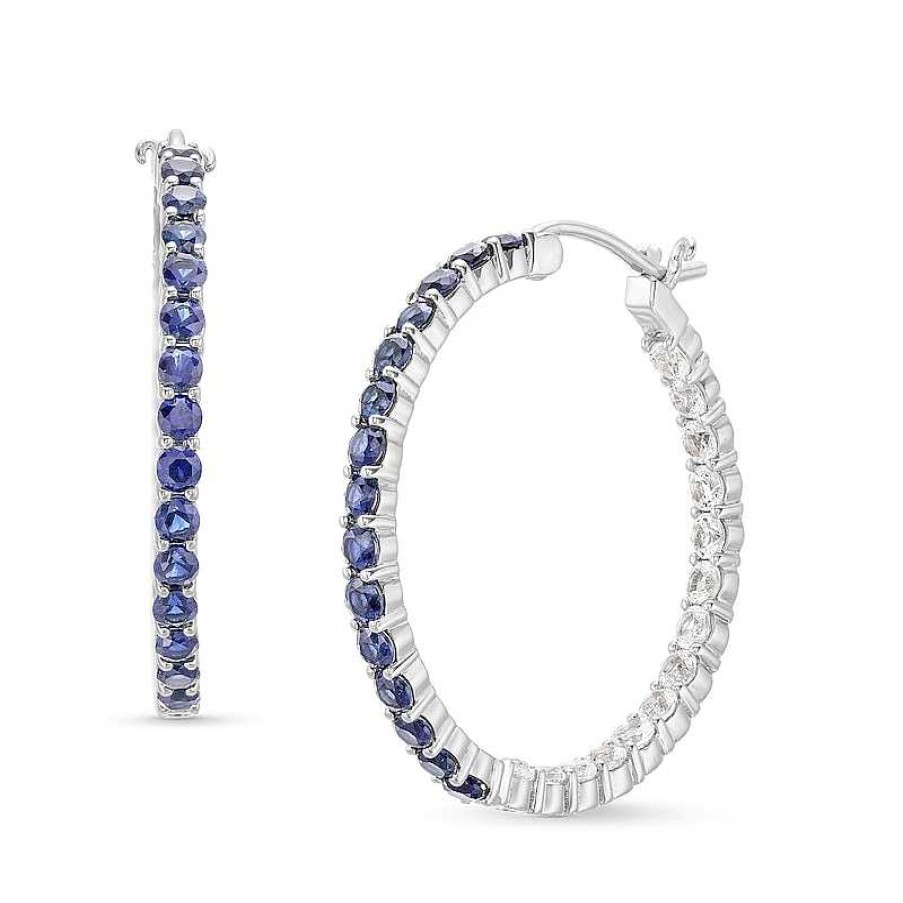 Zales Lab-Created Blue And White Sapphire Inside Out Hoops In 10K White Gold Earrings