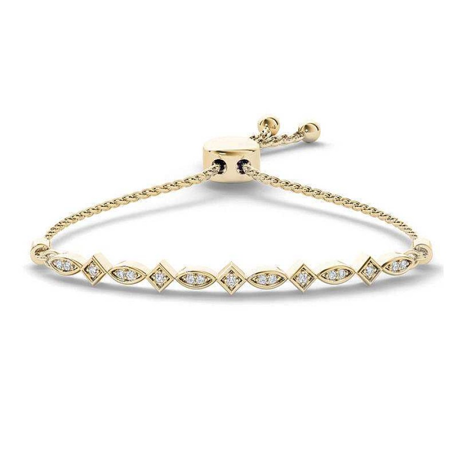 Zales 1/10 Ct. T.W. Diamond Tilted Square And Marquise Bolo Bracelet In Sterling Silver With 14K Gold Plate - 9.0" Bracelets