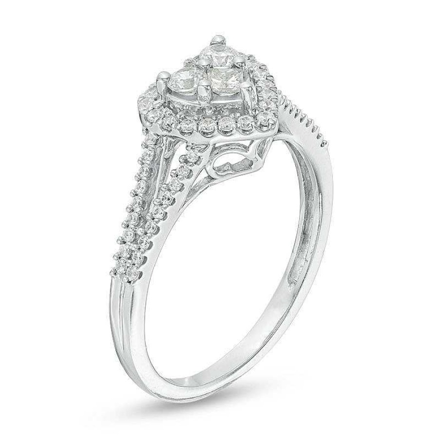 Zales 1/2 Ct. T.W. Princess-Cut And Round Diamond Heart Frame Ring In 10K White Gold Rings