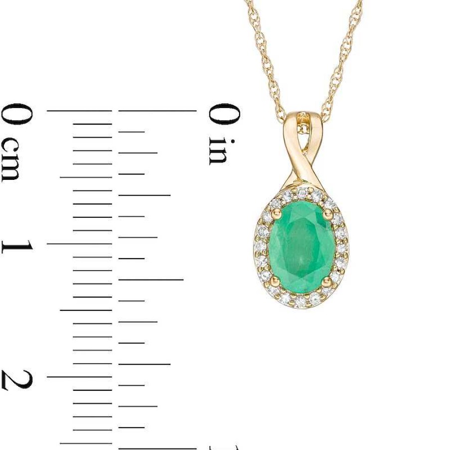 Zales Oval Emerald And 1/15 Ct. T.W. Diamond Frame Pendant In 10K Gold Necklaces