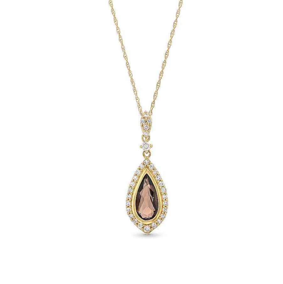 Zales Pear-Shaped Smoky Quartz And 1/5 Ct. T.W. Diamond Pendant In 10K Gold - 18" Necklaces