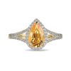 Zales Pear-Shaped Citrine And Lab-Created White Sapphire Frame Ring In Sterling Silver With 18K Gold Plate Rings