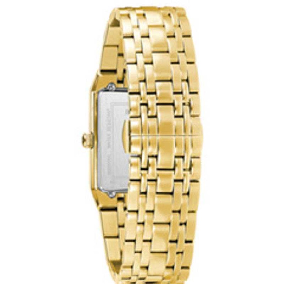 Bulova Men'S Bulova Modern Diamond Accent Gold-Tone Watch With Rectangular Black Dial (Model: 97D118) Watches