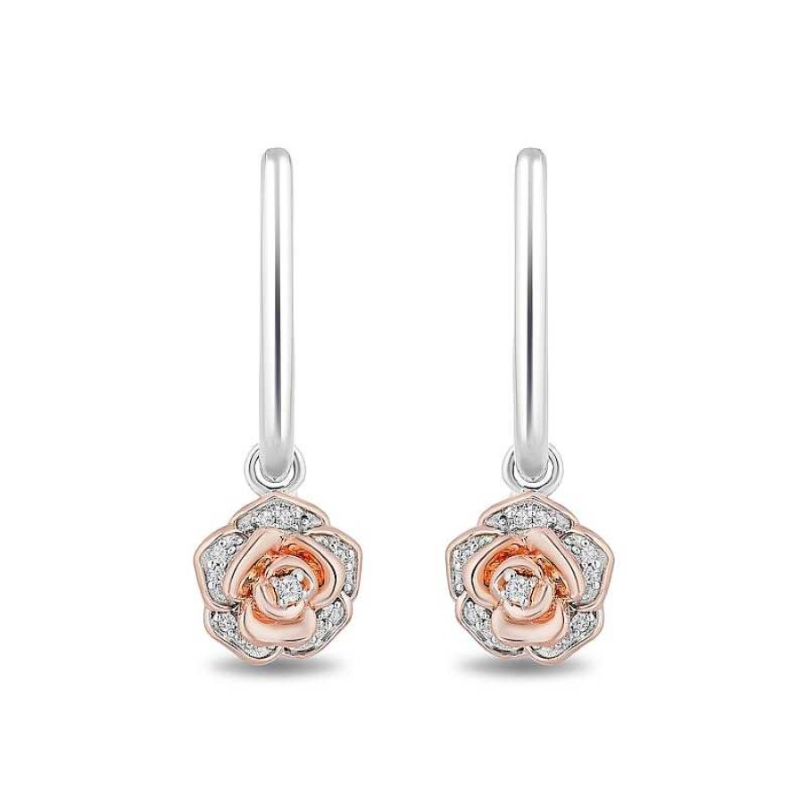 Zales Enchanted Disney Belle 1/10 Ct. T.W. Diamond Rose Drop Earrings In Sterling Silver And 10K Rose Gold Earrings