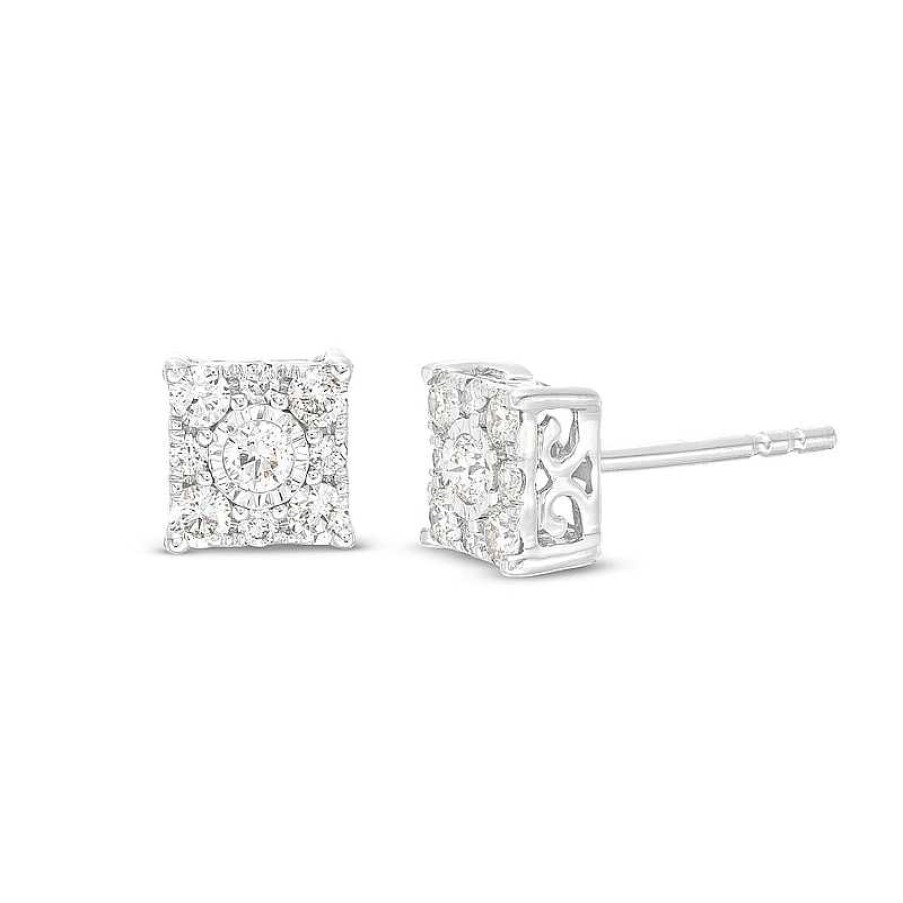 Zales 1/2 Ct. T.W. Princess Multi-Diamond Stud Earrings In 10K White Gold Earrings